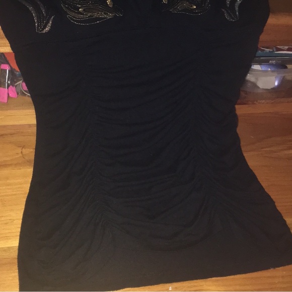 EUC VINTAGE Art Deco Inspired Embroidered Plunging V Neck Tank Top with ruching - Picture 3 of 15